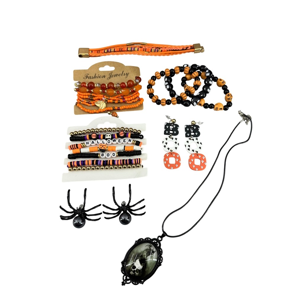 Halloween Bundle Jewelry Set: Bracelets, Earrings, Necklace, Spider Studs NWT